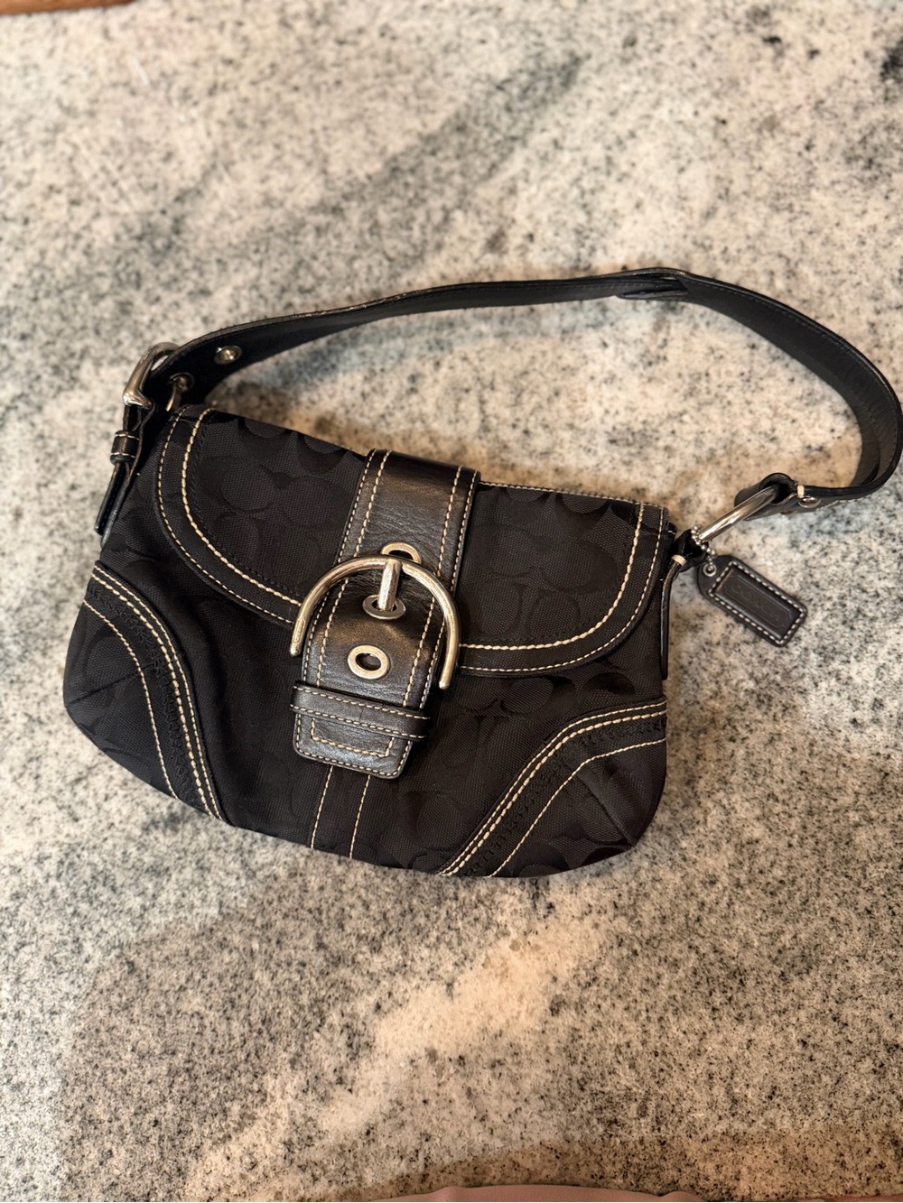 Coach Vintage Y2k SoHo Black Signature Canvas Shoulder Bag with Polished Buckle